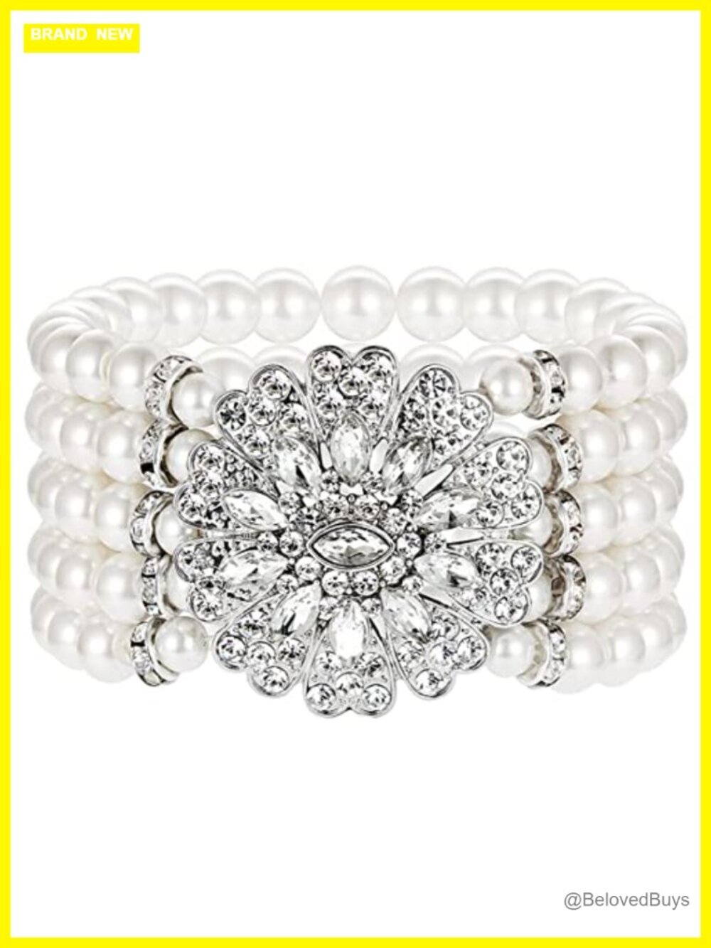 Faux Pearl Crystal Bracelet 5 Row Stretch 1920s Flapper Gatsby Style